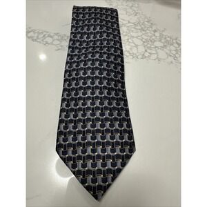 Mens Giorgio Cosani Dark Blue Tie With Blue Roman Columns Pure Silk Hand Made